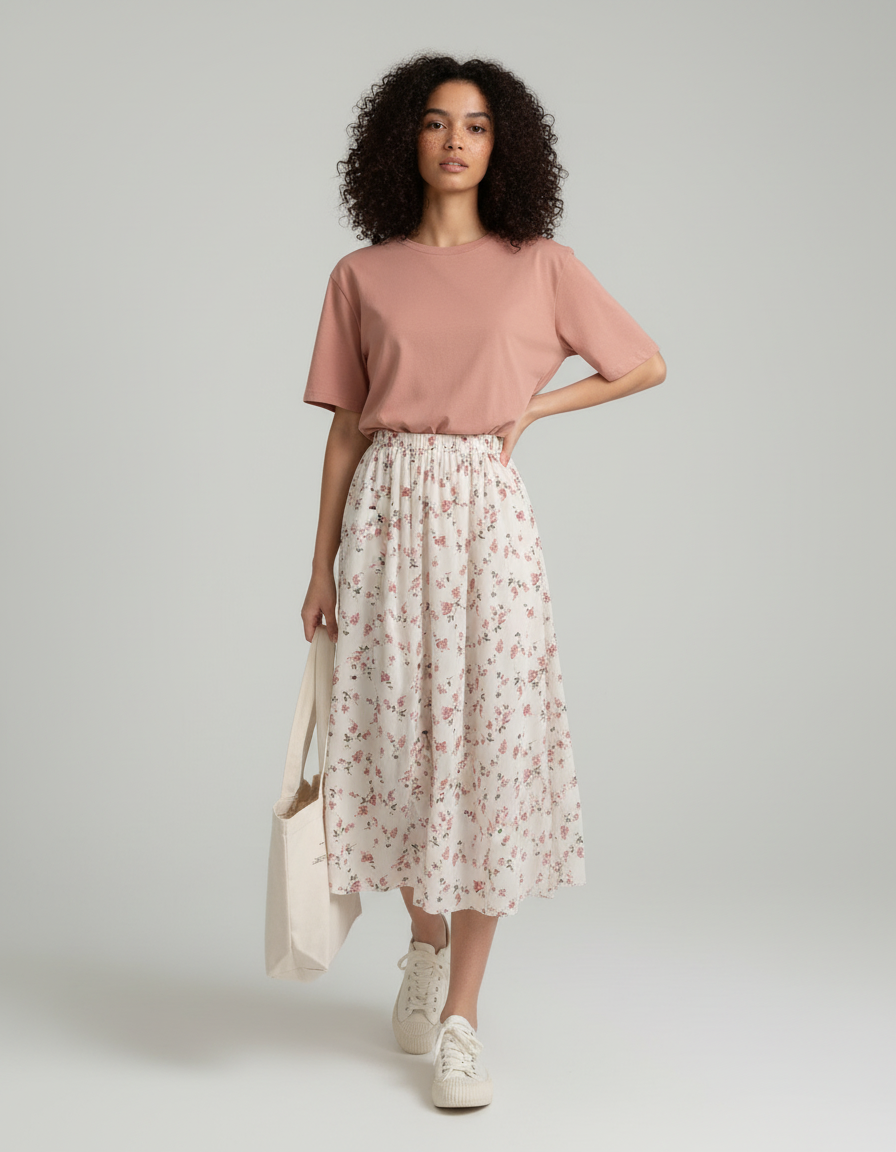 Jupe Midi Fleurie Plissée Vintage