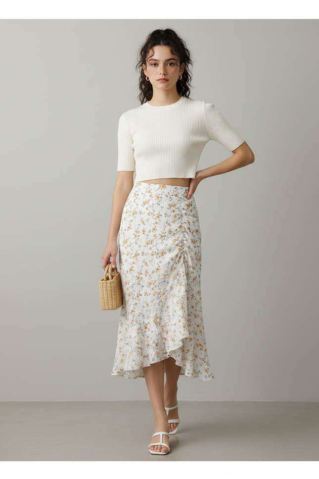 Jupe Midi Fleurie Fendue