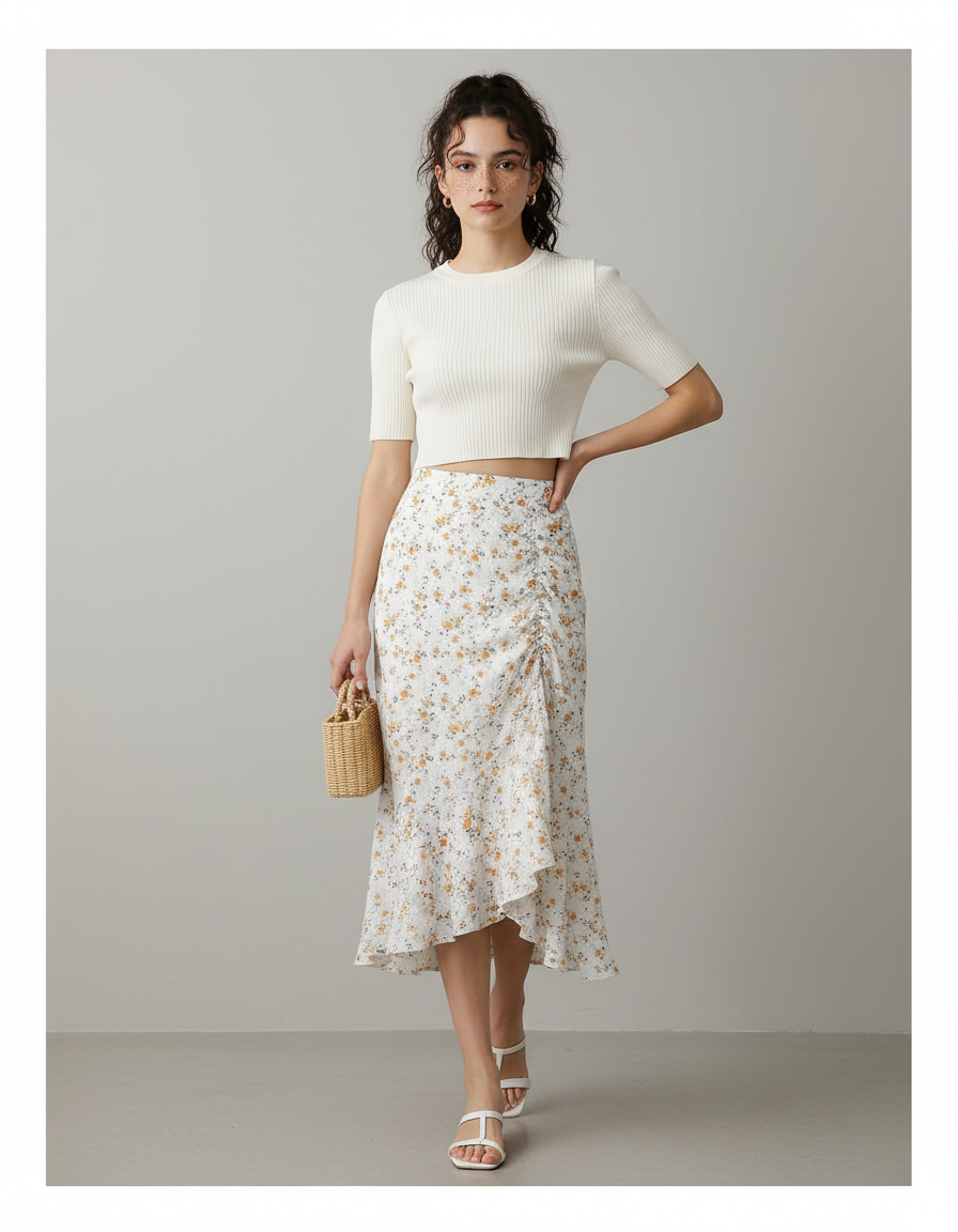 Jupe Midi Fleurie Fendue