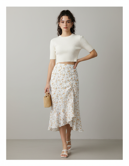 Jupe Midi Fleurie Fendue