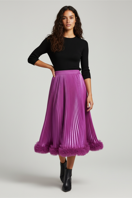 Jupe Midi Fuchsia Plissée Élégante