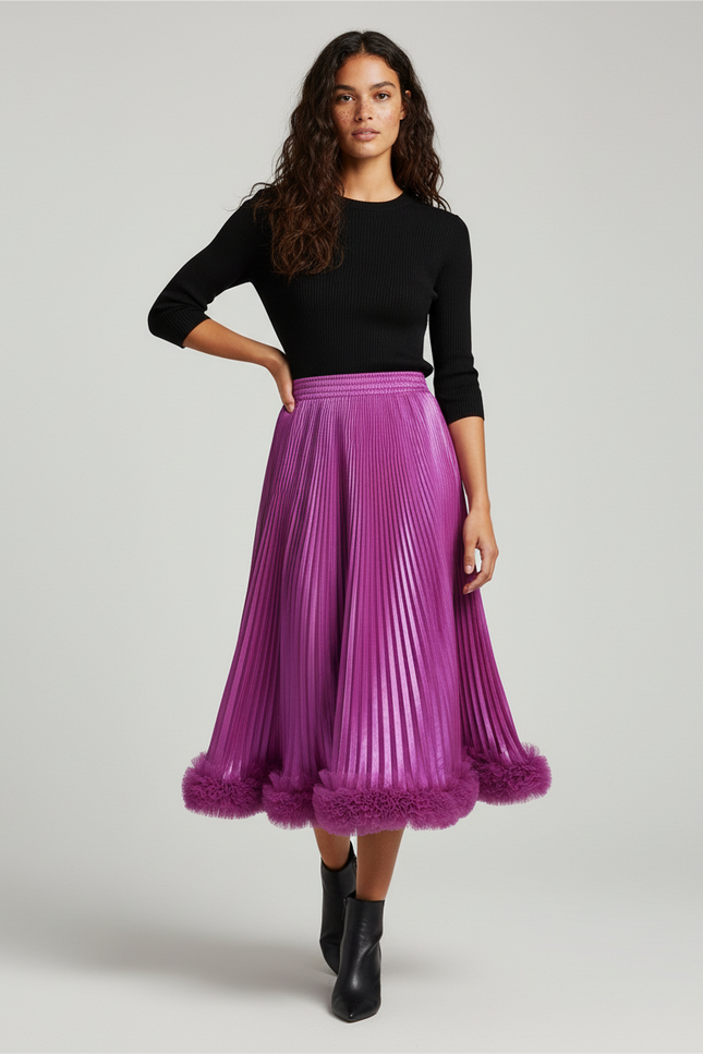 Jupe Midi Fuchsia Plissée Élégante
