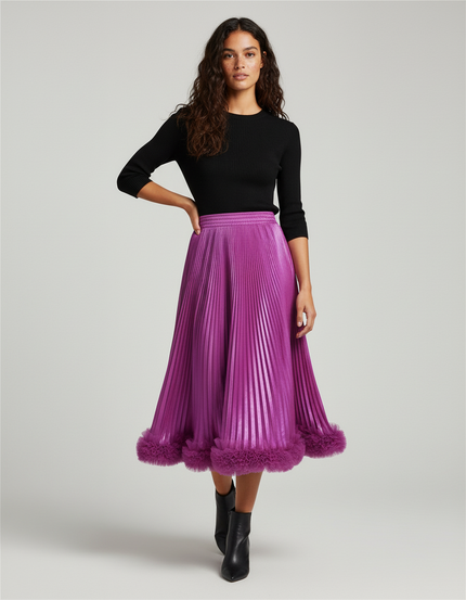 Jupe Midi Fuchsia Plissée Élégante