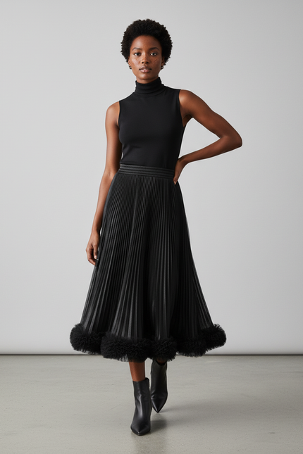 Jupe Midi Plissée Ourlet Fantaisie Élégante