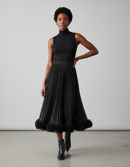 Jupe Midi Plissée Ourlet Fantaisie Élégante