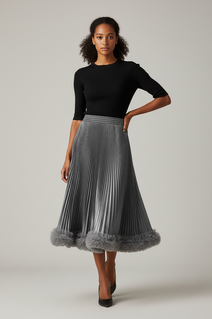 Jupe Midi Plissée Métallisée