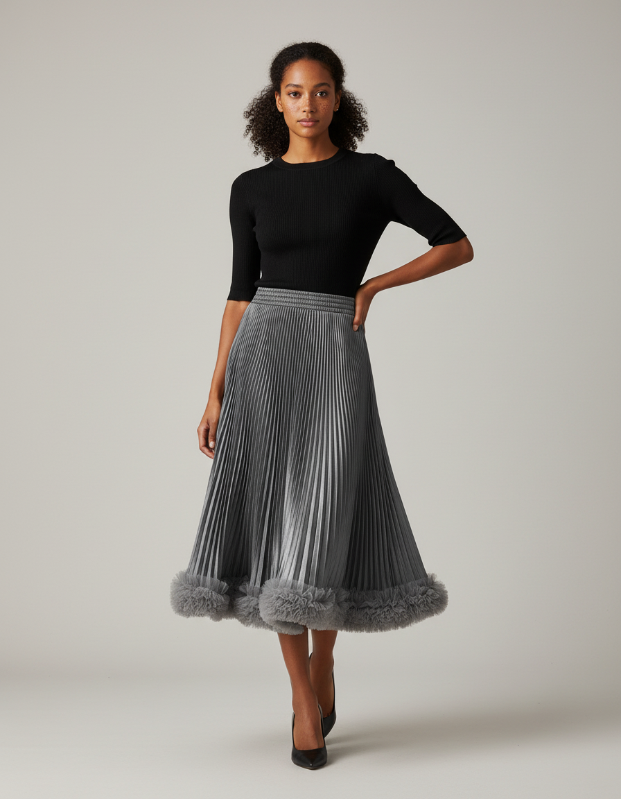 Jupe Midi Plissée Métallisée