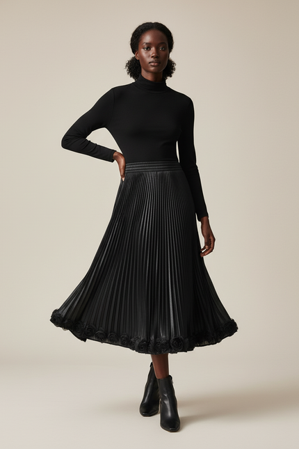 Jupe Midi Plissee Cuir