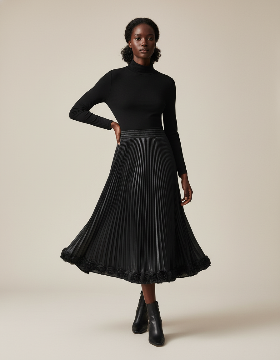 Jupe Midi Plissee Cuir