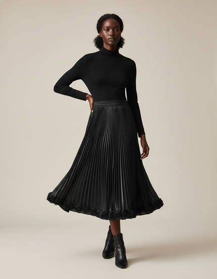 Jupe Midi Plissee Cuir
