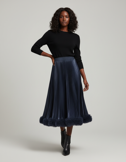 Jupe Plissée Midi Bleu Marine