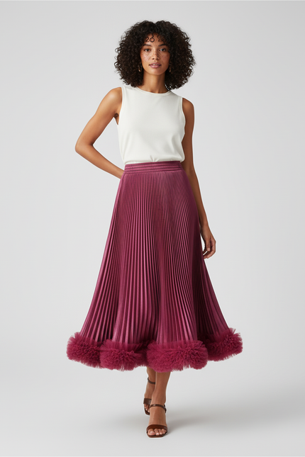 Jupe Plissée Midi Bordeaux