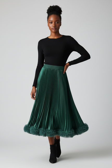 Jupe Plissée Midi Verte