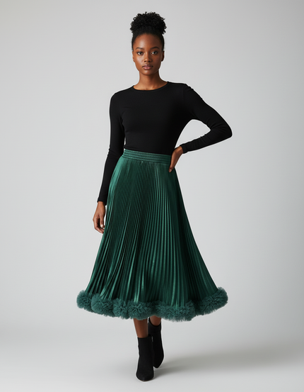 Jupe Plissée Midi Verte