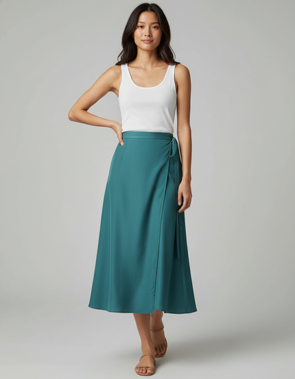 Jupe Midi Sarcelle Portefeuille Fluide