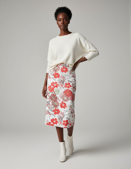 Jupe Midi Florale Droite Élégante