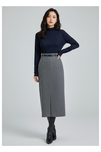 Jupe Midi Droite Fendue