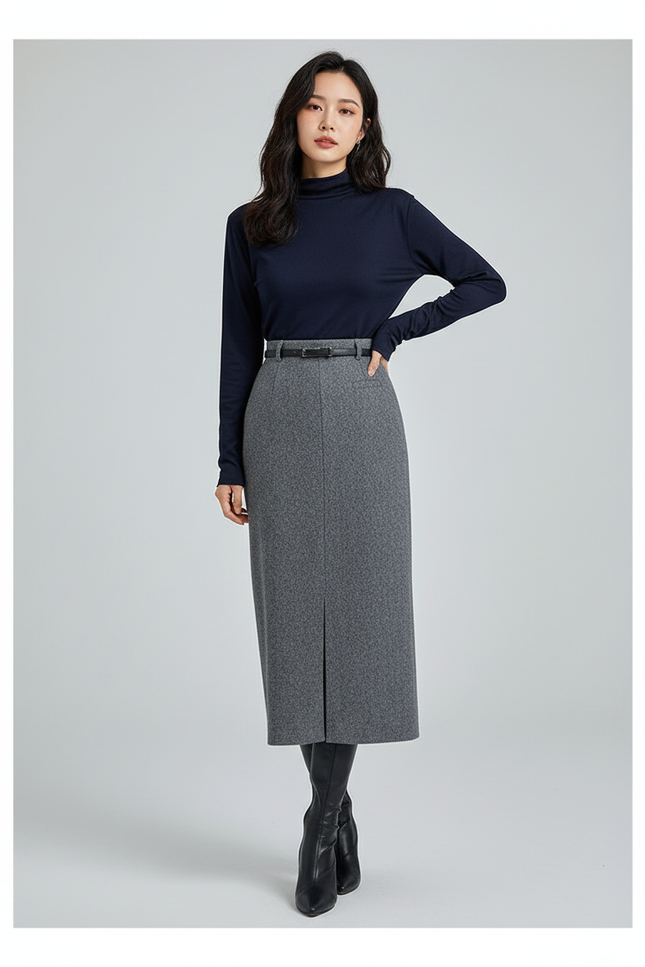 Jupe Midi Droite Fendue