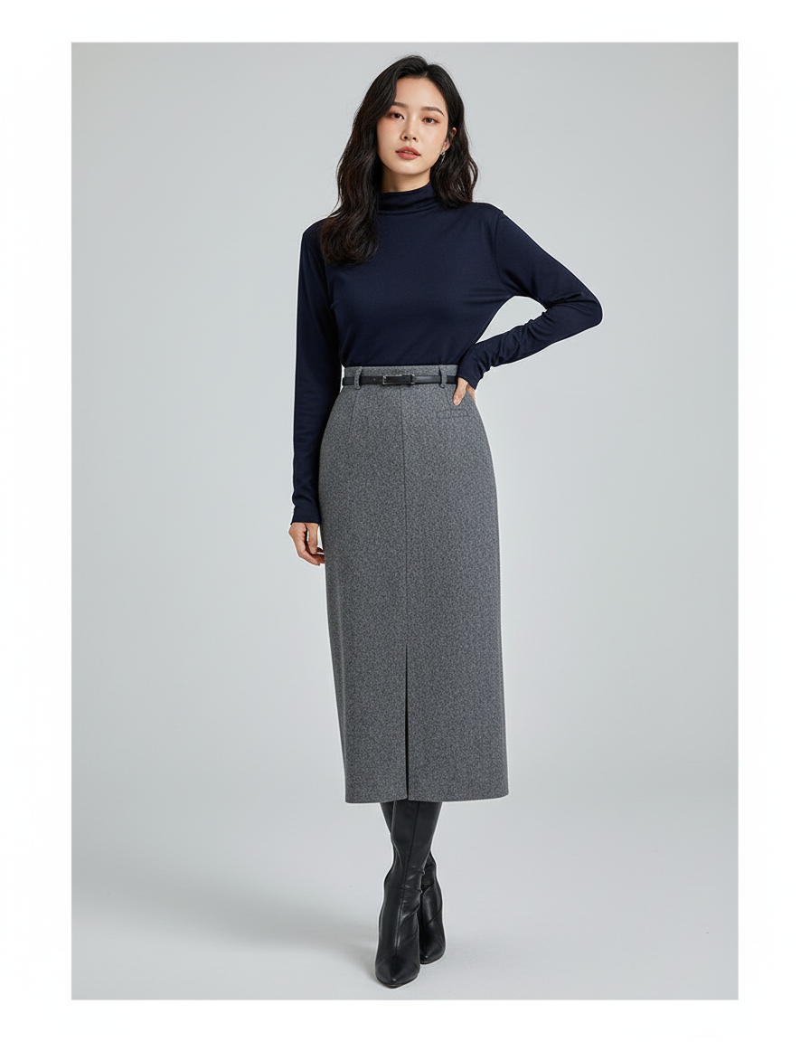 Jupe Midi Droite Fendue