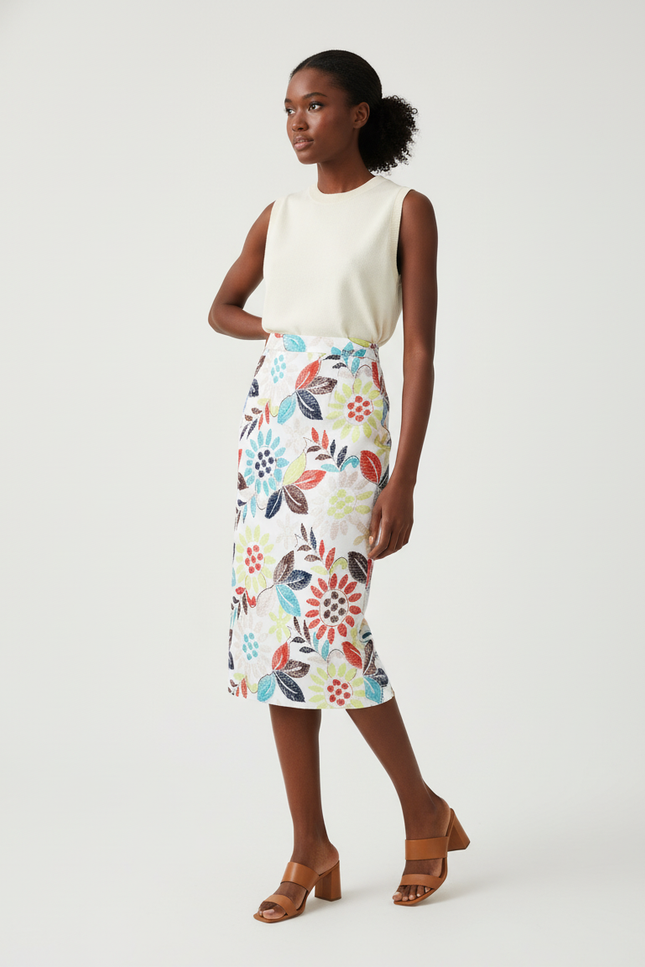 Jupe Midi Florale Colorée Élégante