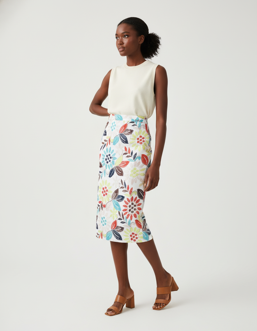Jupe Midi Florale Colorée Élégante