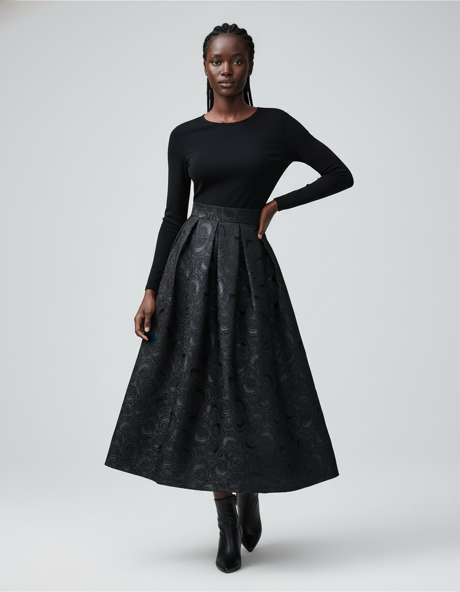 Jupe Midi Florale Plissée Élégante printanière