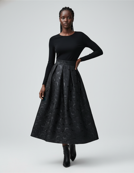 Jupe Midi Florale Plissée Élégante printanière