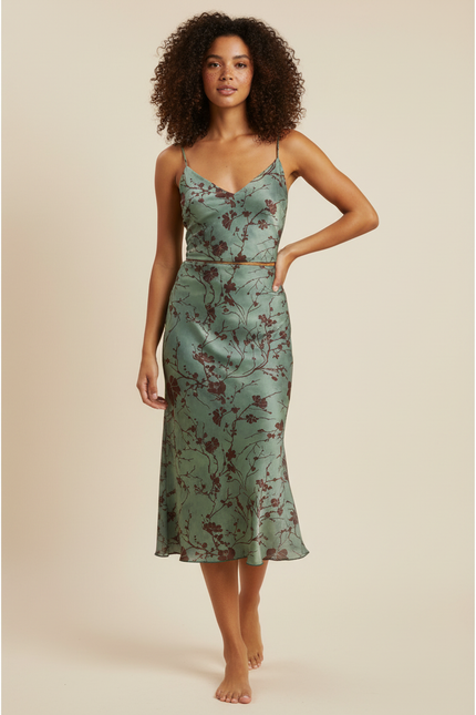 Jupe Midi Satinée À Motif Floral Vintage