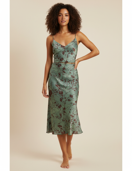 Jupe Midi Satinée À Motif Floral Vintage