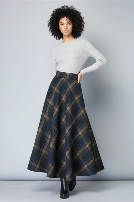Jupe Midi Plaid Laine Chic