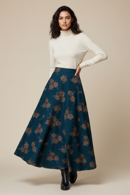 Jupe Midi Laine Florale Chic