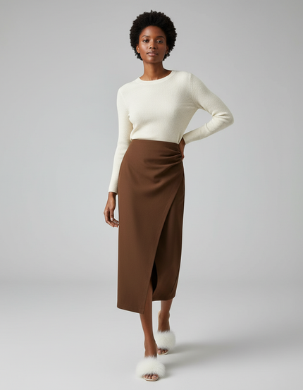 Jupe Midi Marron Portefeuille Élégante