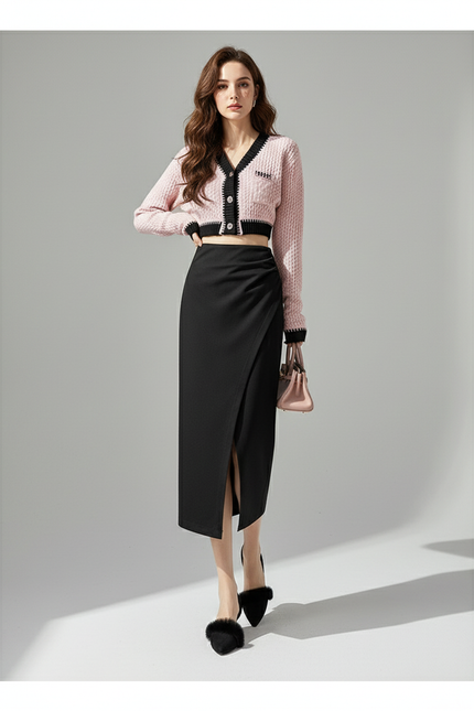 Jupe Midi Noire Portefeuille Élégante