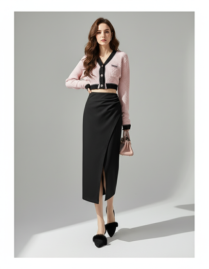 Jupe Midi Noire Portefeuille Élégante