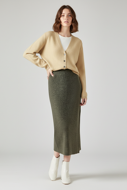 Jupe Midi Vert Côtelée Élégante