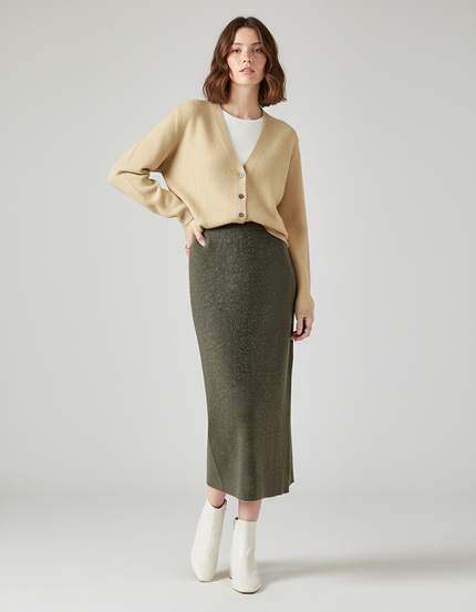 Jupe Midi Vert Côtelée Élégante