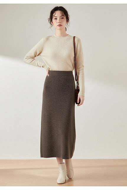 Jupe Midi Marron Tricotée Élégante cosy