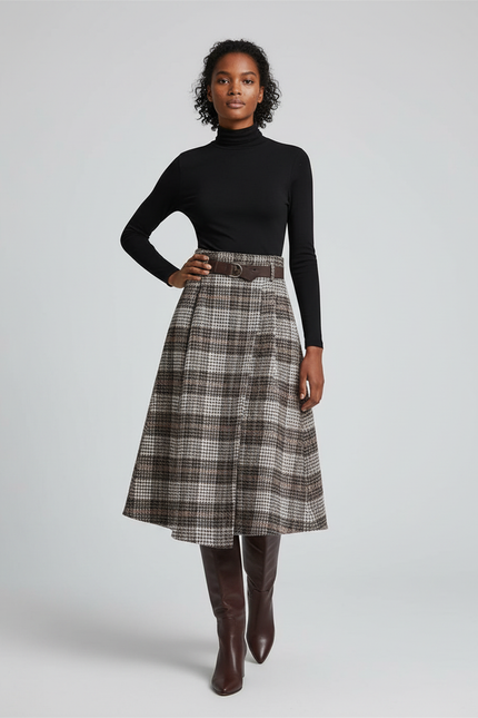 Jupe Midi Carreaux Laine Chic
