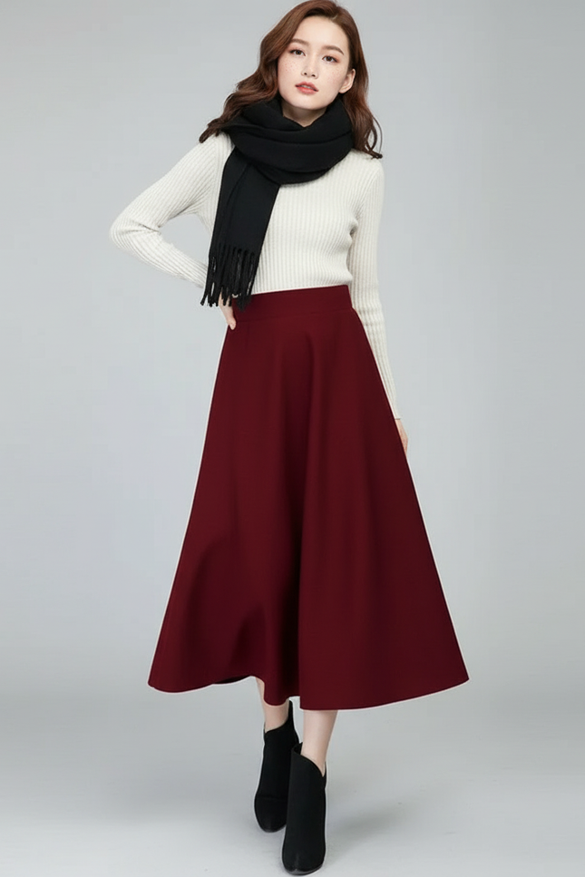 Jupe Midi Bordeaux Fluide Élégante