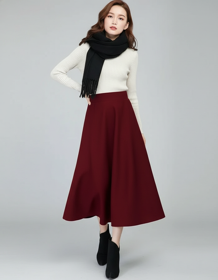 Jupe Midi Bordeaux Fluide Élégante