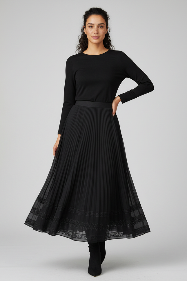 Jupe Midi Noire Plissée Élégante graphique
