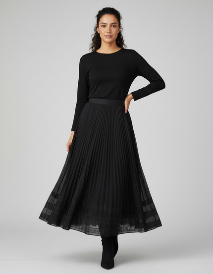 Jupe Midi Noire Plissée Élégante graphique