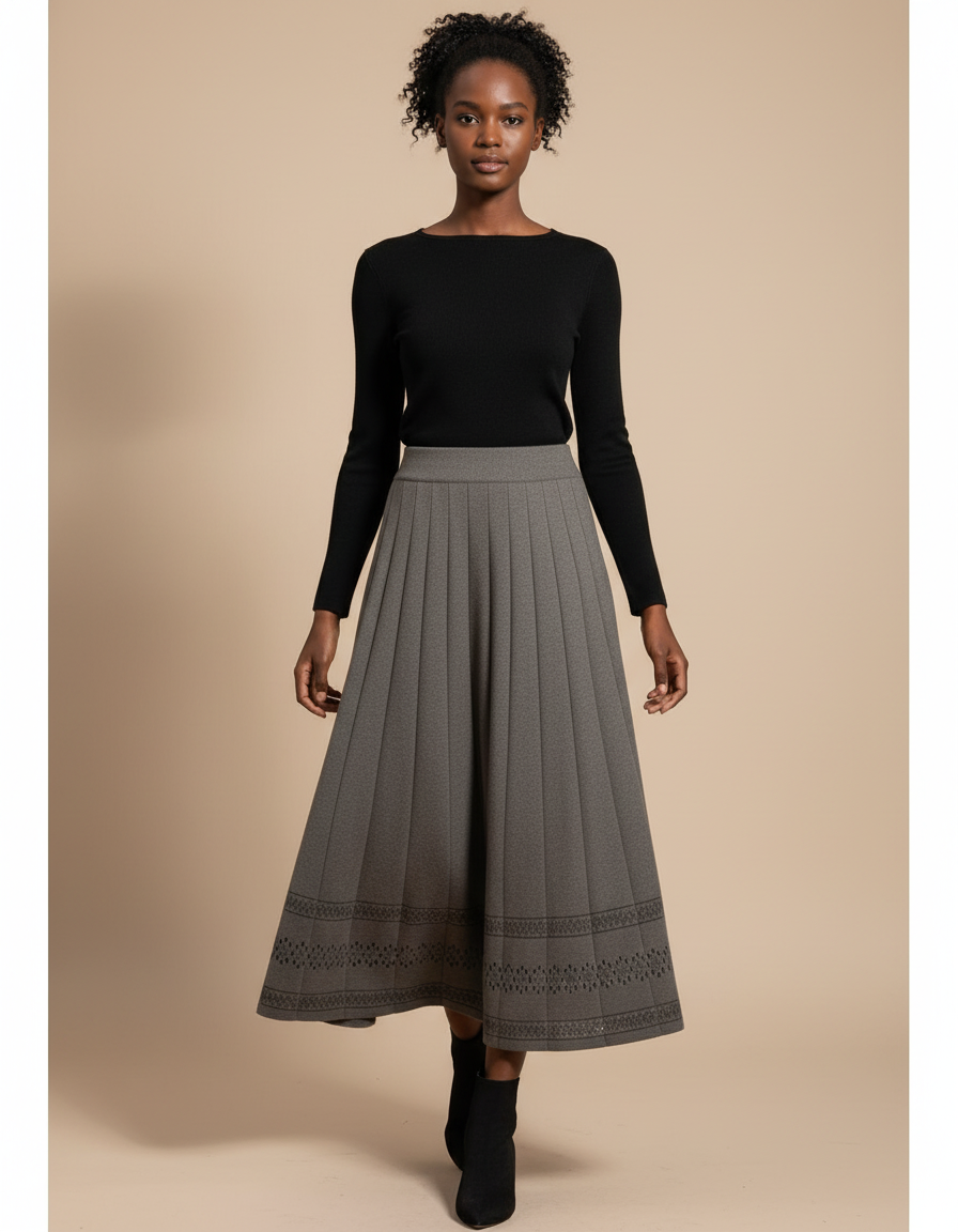 Jupe Midi Grise Plissée Élégante moderne