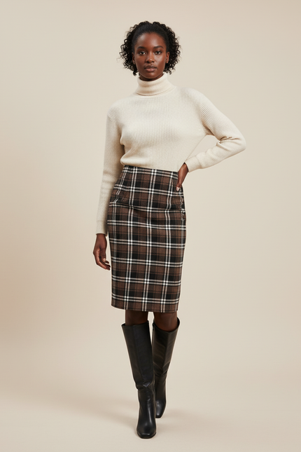 Jupe Midi Carreaux Laine Élégante