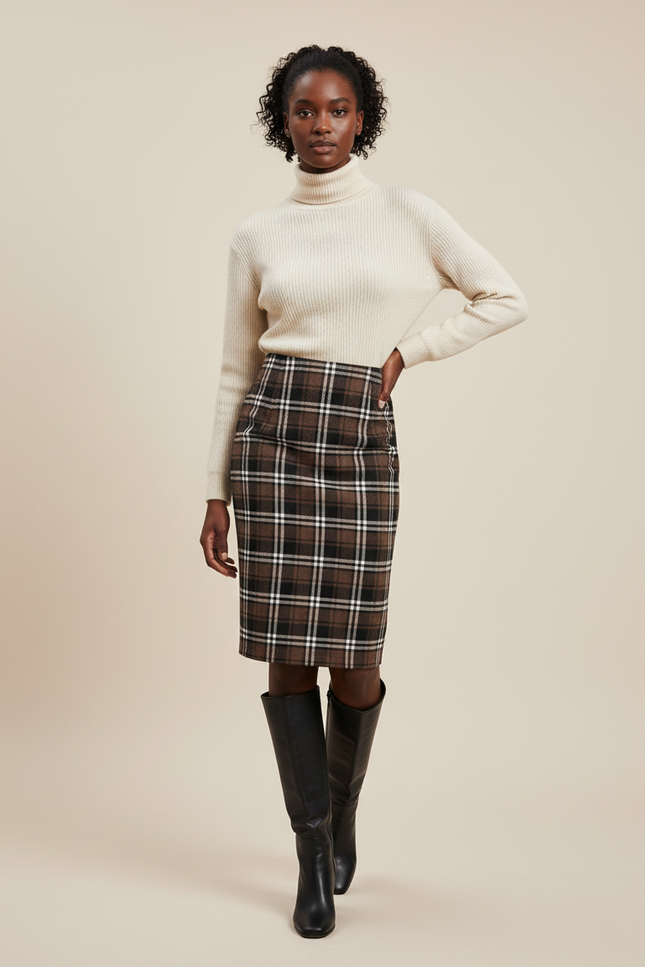 Jupe Midi Carreaux Laine Élégante