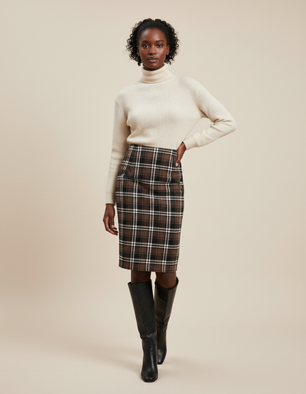 Jupe Midi Carreaux Laine Élégante