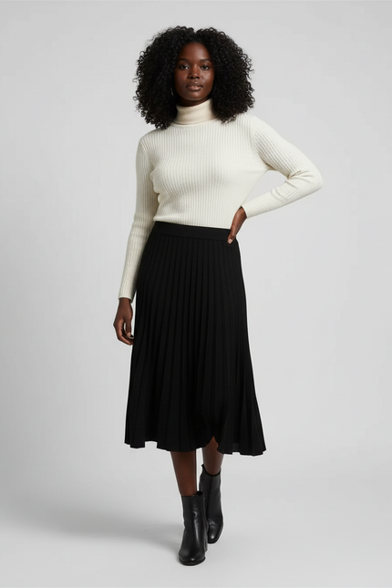 Jupe Midi Noire Plissée Élégante