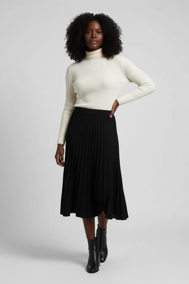 Jupe Midi Noire Plissée Élégante