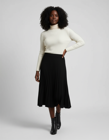 Jupe Midi Noire Plissée Élégante