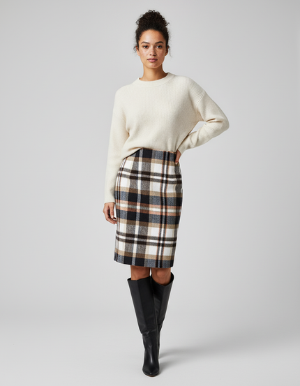 Jupe Midi Laine Carreaux Élégante